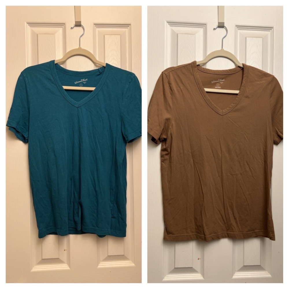 Universal Thread 2 T shirt set bundle S teal green camel brown Cotton